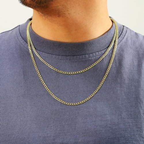 【並行輸入品】Nuragold 10K イエローゴールド 3.5mm キューバカーブリンクチェーンペンダントネックレス メンズ レディース ジュの画像