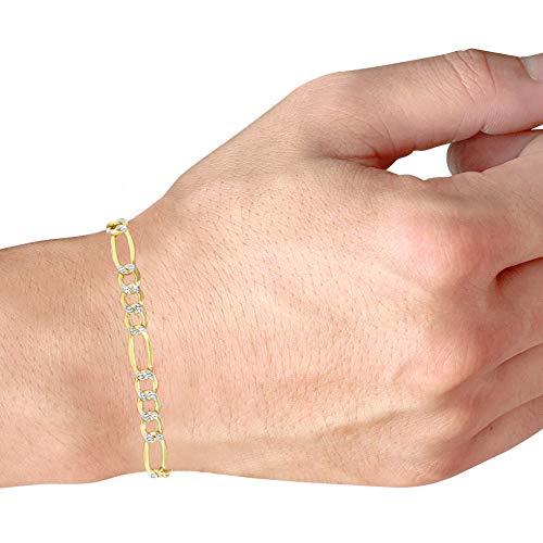 【並行輸入品】Nuragold 10K イエローゴールド 5.5mm フィガロチェーンリンク ダイヤモンドカット パヴェ ツートンカラー ブレスの画像