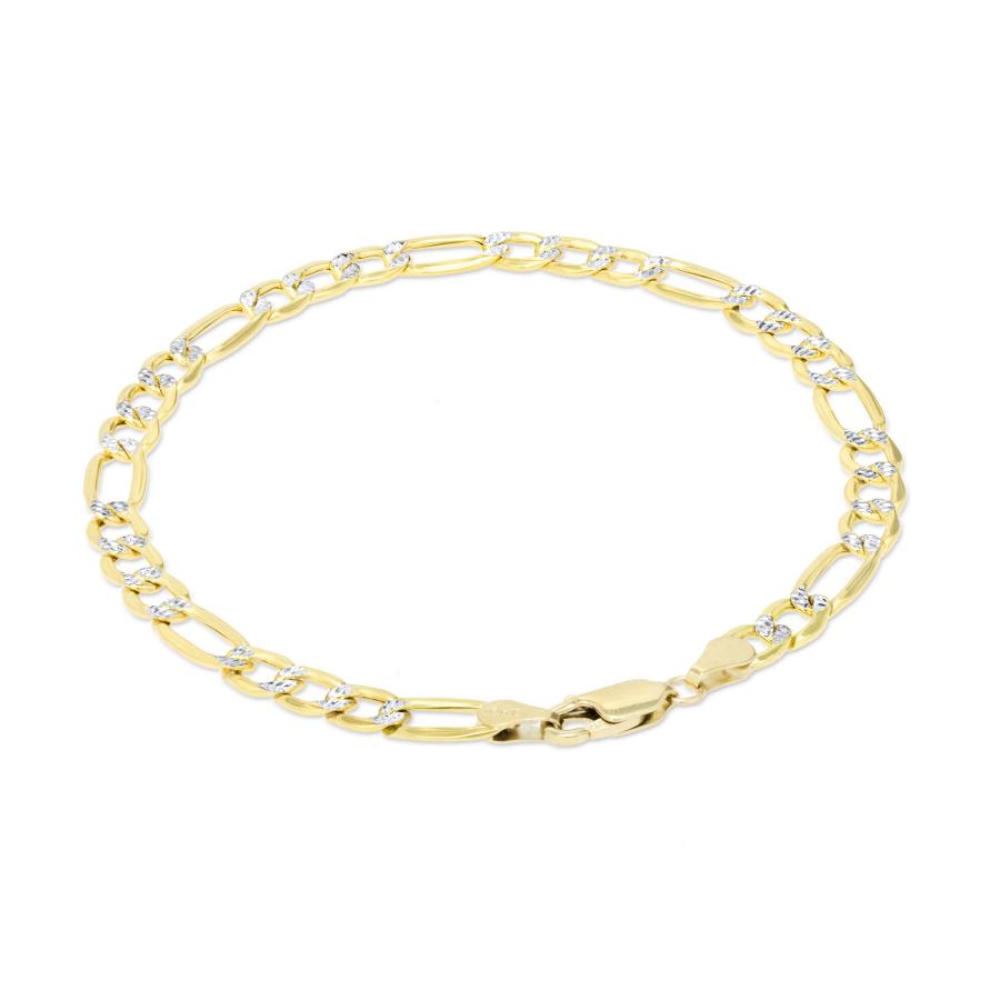【並行輸入品】Nuragold 10K イエローゴールド 5.5mm フィガロチェーンリンク ダイヤモンドカット パヴェ ツートンカラー ブレスの画像