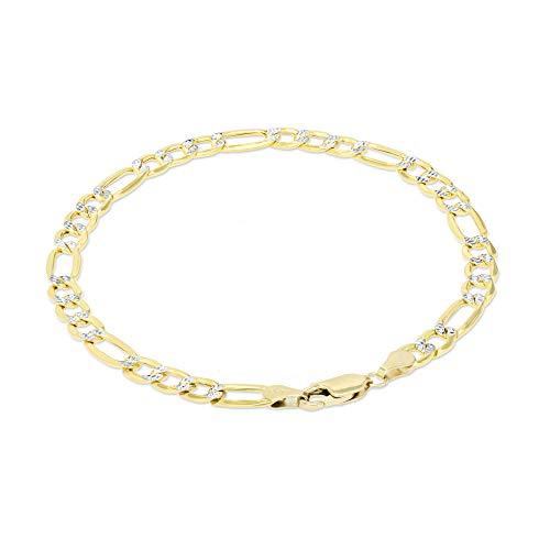 【並行輸入品】Nuragold 10K イエローゴールド 5.5mm フィガロチェーンリンク ダイヤモンドカット パヴェ ツートンカラー ブレスの画像