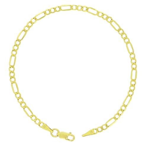 10K イエローゴールド 🏁 3.5mm フィガロチェーンリンクブレスレット
