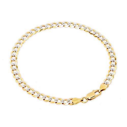 【並行輸入品】Nuragold 10K イエローゴールド ソリッド 5mm キューバチェーン カーブリンク ダイヤモンドカット パヴェ ツートンの画像