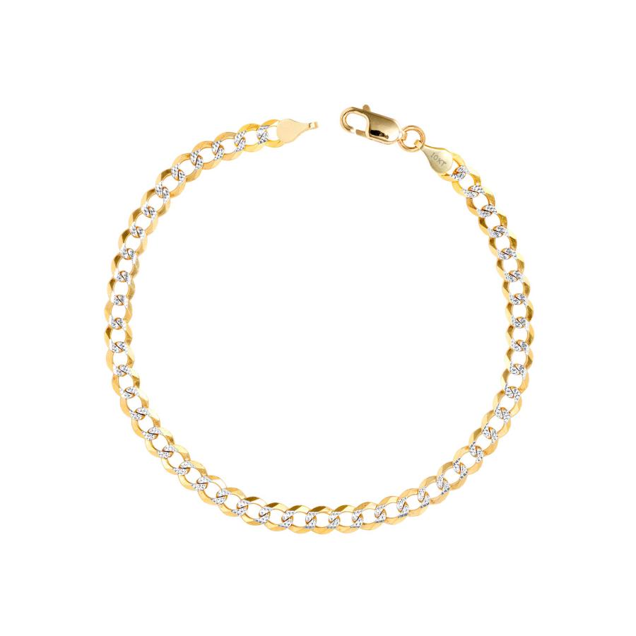 【並行輸入品】Nuragold 10K イエローゴールド ソリッド 5mm キューバチェーン カーブリンク ダイヤモンドカット パヴェ ツートンの画像