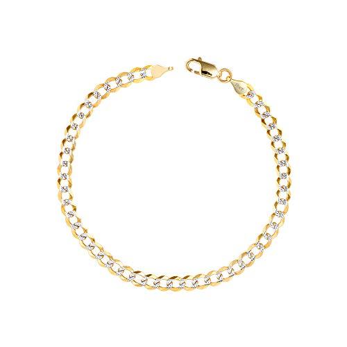 【並行輸入品】Nuragold 10K イエローゴールド ソリッド 5mm キューバチェーン カーブリンク ダイヤモンドカット パヴェ ツートンの画像