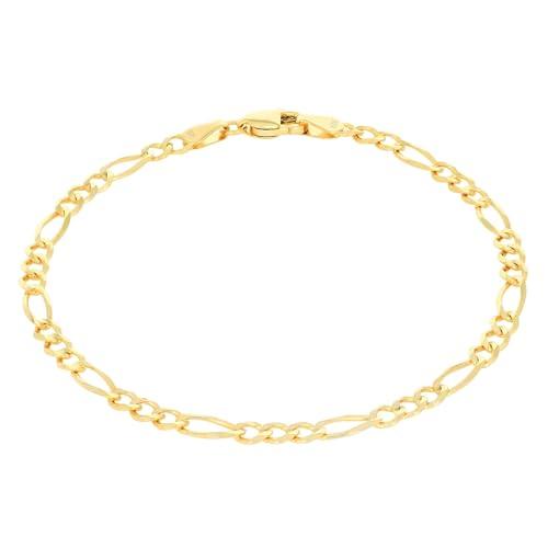 【並行輸入品】Nuragold 10Kイエローゴールド 3.5mm ソリッドフィガロチェーンリンクブレスレット レディース メンズ ジュエリーの画像