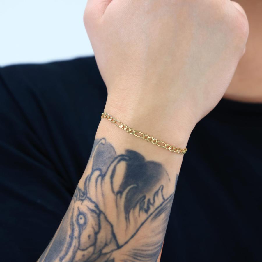 【並行輸入品】Nuragold 10Kイエローゴールド 3.5mm ソリッドフィガロチェーンリンクブレスレット レディース メンズ ジュエリーの画像