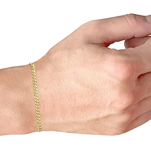 【並行輸入品】Nuragold 10K イエローゴールド 4mm マイアミキューバリンクチェーンブレスレット メンズ レディース ジュエリー 7の画像