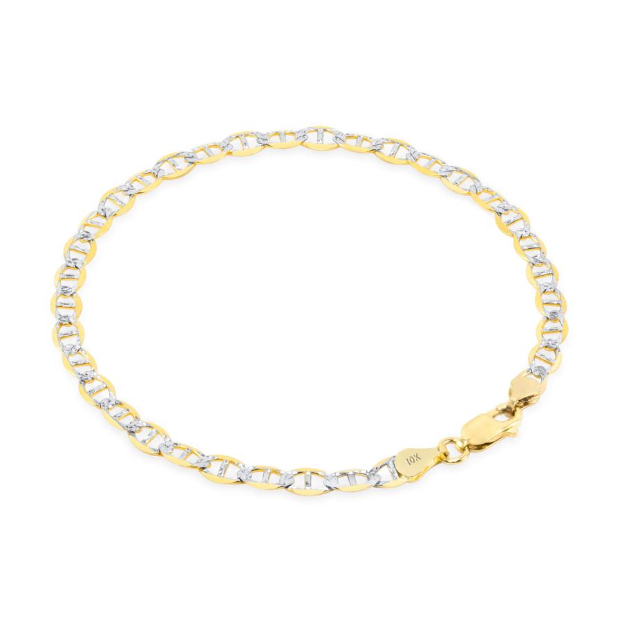 【並行輸入品】Nuragold 10K イエローゴールド 4mm ソリッドマリナーアンカーリンクチェーン ダイヤモンドカット ツートンカラー パの画像