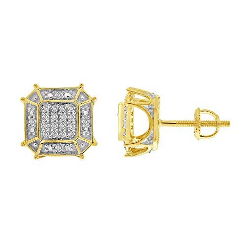 【並行輸入品】1/6 Round Natural White Diamond Cluster Men's Earrings 10K Yelloの画像