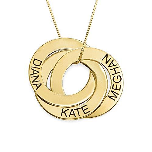 【並行輸入品】MYKA   ロシアンリングネームネックレス   スターリングシルバー ローズゴールド&ゴールドメッキ   3つのラウンドディスクの画像