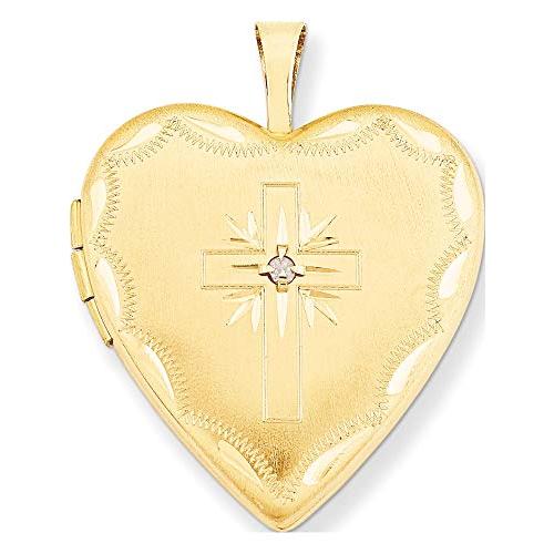 14K Yellow Gold 20Mm Diamond Set Cross Heart Locket (Length=25)  並行輸入品｜best-style｜02