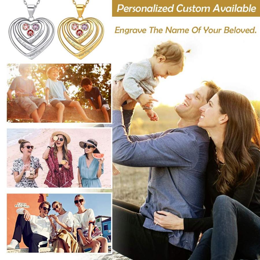 【並行輸入品】Silvora Personalized Name Necklace Woman Heart Pendant Family Fr_9