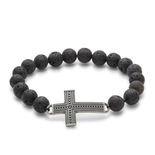 【並行輸入品】EVE'S ADDICTION Men's Bracelets   Lava Rock Cross Bead Braceletの画像