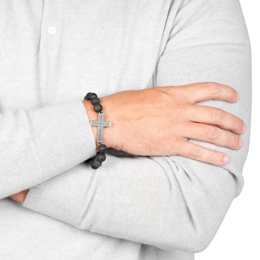 【並行輸入品】EVE'S ADDICTION Men's Bracelets   Lava Rock Cross Bead Braceletの画像