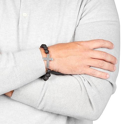 【並行輸入品】EVE'S ADDICTION Men's Bracelets   Lava Rock Cross Bead Braceletの画像