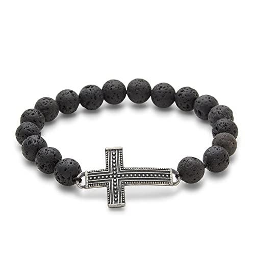 【並行輸入品】EVE'S ADDICTION Men's Bracelets   Lava Rock Cross Bead Braceletの画像