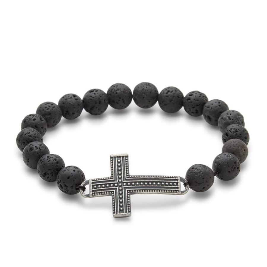 【並行輸入品】EVE'S ADDICTION Men's Bracelets   Lava Rock Cross Bead Braceletの画像