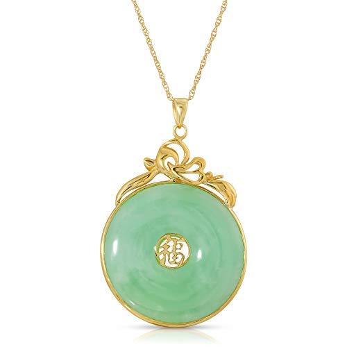 【並行輸入品】Regalia by Ulti Ramos 本物の翡翠幸運ペンダントネックレス 14K イエローゴールド 17インチ, 翡翠, 翡の画像