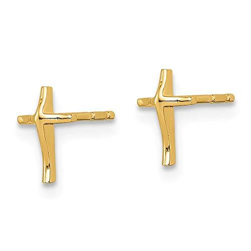 【並行輸入品】ソリッド14Kイエローゴールド クロスポスト スタッドピアス, 金属 Solid 14k Yellow Gold Cross Poの画像