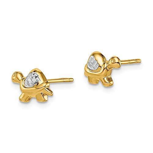 【並行輸入品】ソリッド14Kイエローゴールド ツートンカラー タートルポスト スタッドピアス, 金属 Solid 14k Yellow Goldの画像