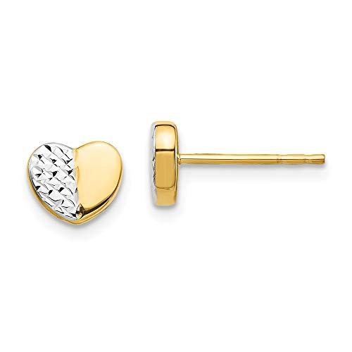 【並行輸入品】14K イエローゴールド 2トーン ダイヤモンドカット ハート ポスト スタッド イヤリング, 金属 14k Yellow Golの画像