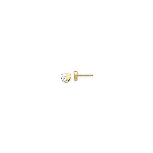 【並行輸入品】14K イエローゴールド 2トーン ダイヤモンドカット ハート ポスト スタッド イヤリング, 金属 14k Yellow Golの画像