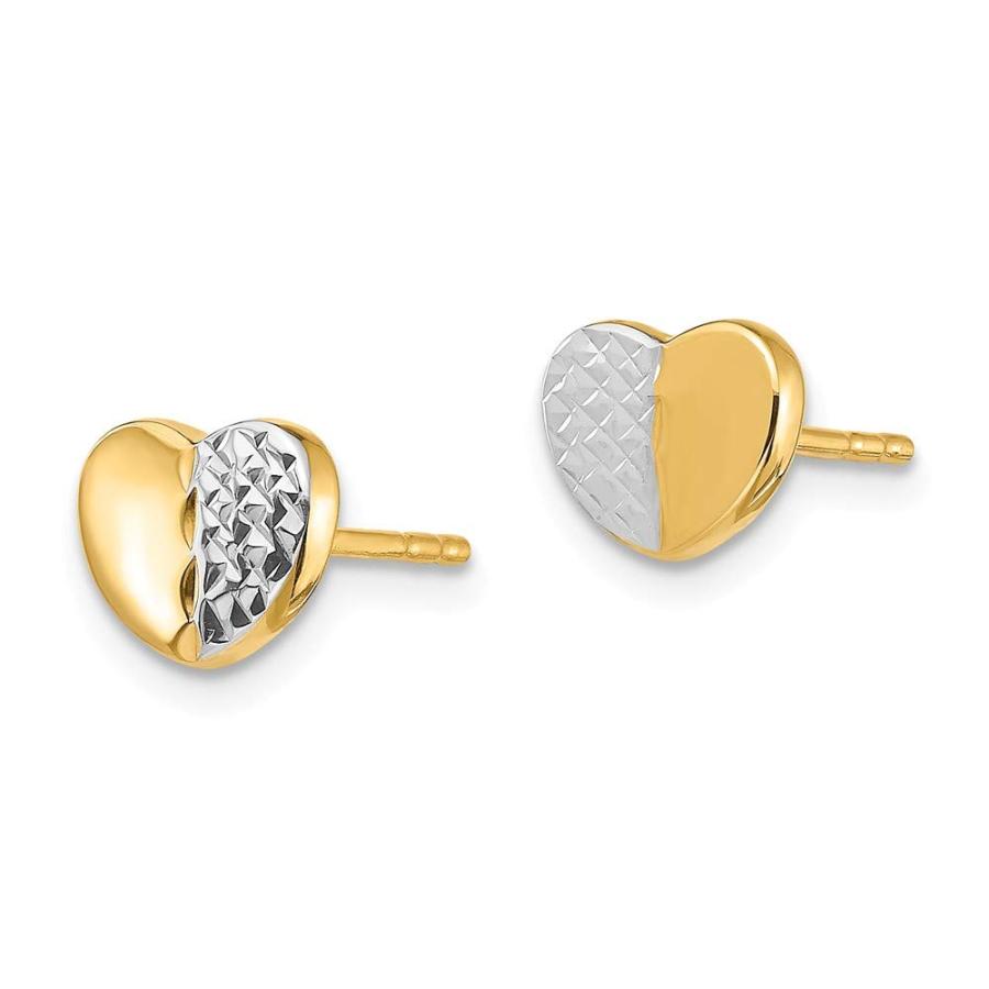 【並行輸入品】14K イエローゴールド 2トーン ダイヤモンドカット ハート ポスト スタッド イヤリング, 金属 14k Yellow Golの画像