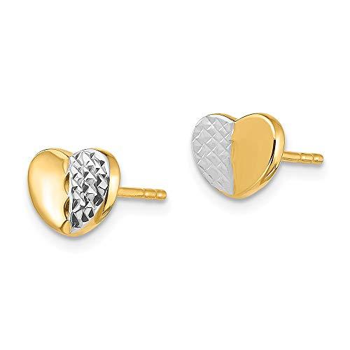 【並行輸入品】14K イエローゴールド 2トーン ダイヤモンドカット ハート ポスト スタッド イヤリング, 金属 14k Yellow Golの画像