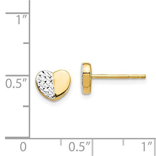【並行輸入品】14K イエローゴールド 2トーン ダイヤモンドカット ハート ポスト スタッド イヤリング, 金属 14k Yellow Golの画像
