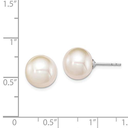【並行輸入品】ソリッド925スターリングシルバー 10~11mm ホワイト淡水養殖ラウンドパールスタッドイヤリング mm, パール, 真珠 Soの画像