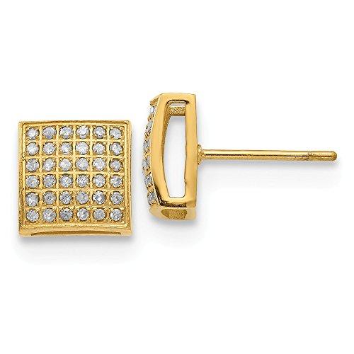 【並行輸入品】Stainless Steel Yellow IP 3/8ct. Diamond Square Post Studs Earriの画像