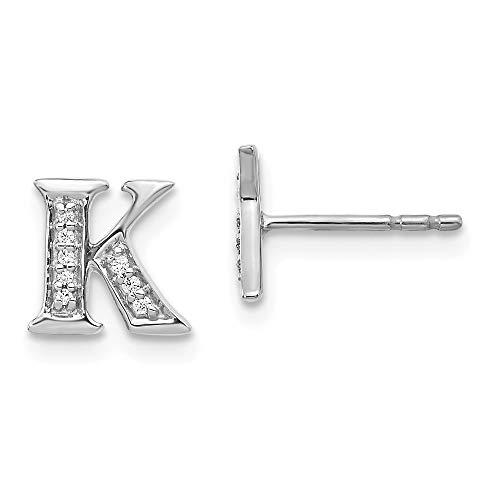 【並行輸入品】ソリッド 14K ホワイトゴールド ダイヤモンド イニシャル Kボタン ポスト スタッド イヤリング 8mm (.054 cttwの画像
