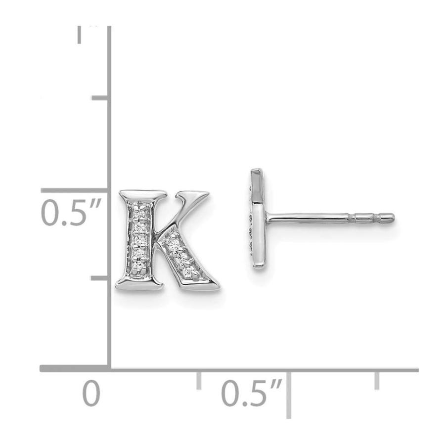 【並行輸入品】ソリッド 14K ホワイトゴールド ダイヤモンド イニシャル Kボタン ポスト スタッド イヤリング 8mm (.054 cttwの画像