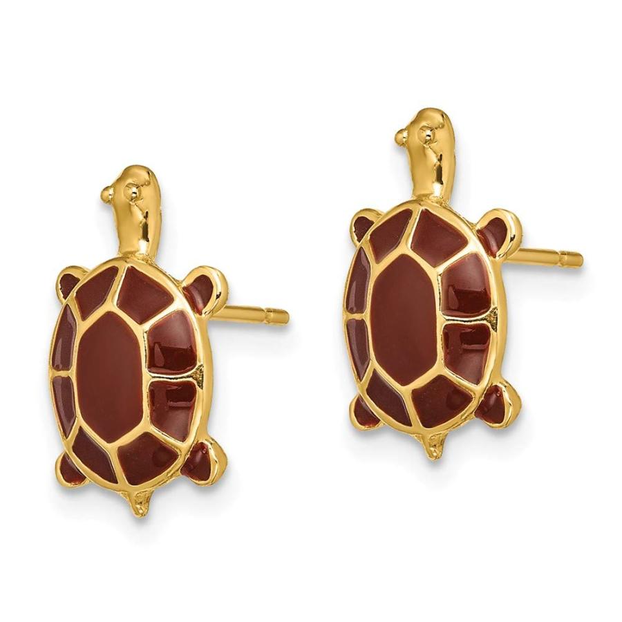 【並行輸入品】Solid 14k Yellow Gold Brown Enamel Sea Turtle Post Studs Earringの画像