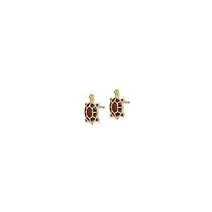 【並行輸入品】Solid 14k Yellow Gold Brown Enamel Sea Turtle Post Studs Earringの画像
