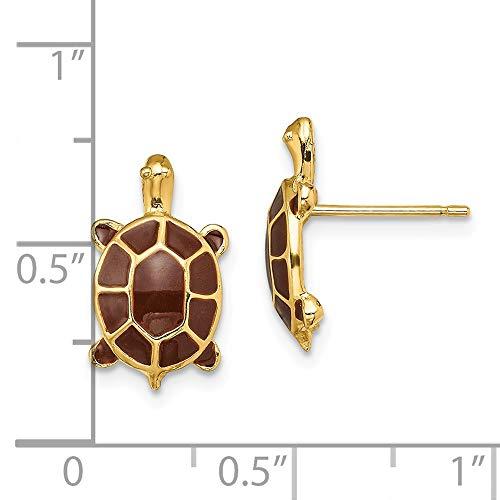 【並行輸入品】Solid 14k Yellow Gold Brown Enamel Sea Turtle Post Studs Earringの画像