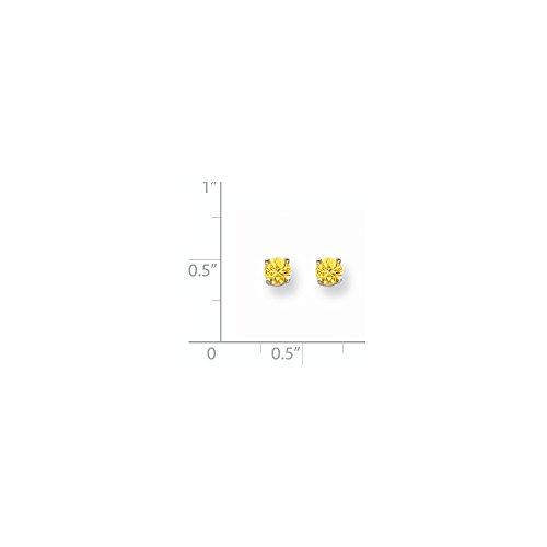 【並行輸入品】ソリッド14Kホワイトゴールド イエローサファイア スタッドピアス 4mm, ジェムストーン, サファイア Solid 14k Wの画像