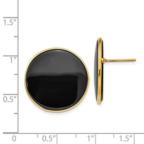 【並行輸入品】ソリッド14Kイエローゴールド ブラックオニキス スタッドピアス 21mm, ジェムストーン, オニキス Solid 14k Yeの画像