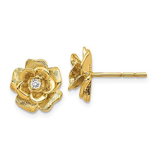 【並行輸入品】Solid 14k Yellow Gold Unique Diamond Flower Button Post Studs Eaの画像