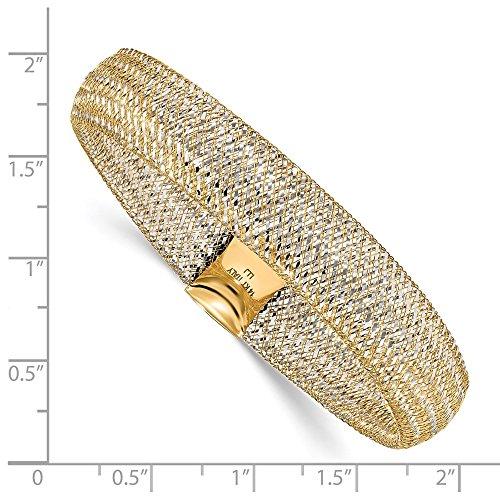 【並行輸入品】ソリッド14Kイエローとホワイトゴールドツートーンメッシュストレッチブレスレット, 金属 Solid 14k Yellow andの画像