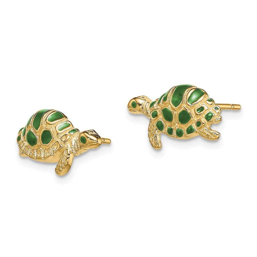 【並行輸入品】Solid 14k Yellow Gold Green Enamel Turtle Post Studs Earringsの画像