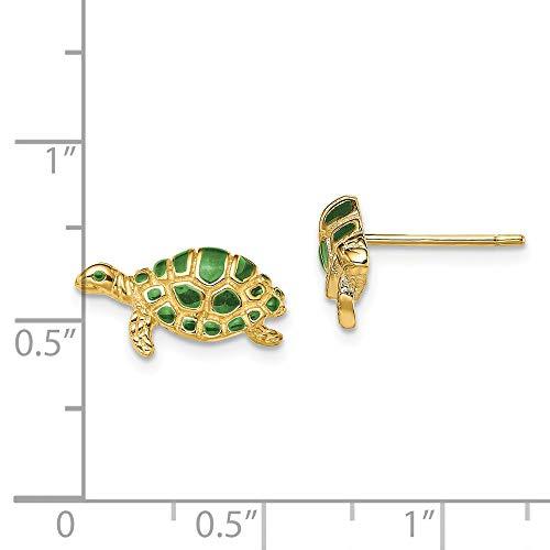 【並行輸入品】Solid 14k Yellow Gold Green Enamel Turtle Post Studs Earringsの画像
