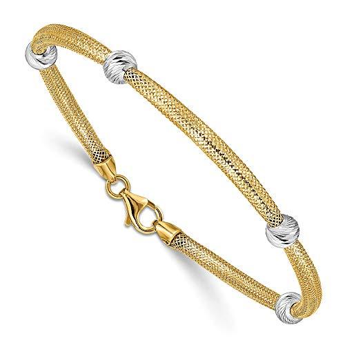【並行輸入品】Sonia Jewels 14Kイエローゴールドとホワイトゴールド ツートーン ダイヤモンドカットビーズ ストレッチメッシュブレスの画像