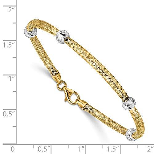 【並行輸入品】Sonia Jewels 14Kイエローゴールドとホワイトゴールド ツートーン ダイヤモンドカットビーズ ストレッチメッシュブレスの画像