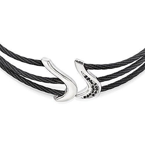 【並行輸入品】Sonia Jewels ブラックチタンと925スターリングシルバー ブラックスピネルケーブル フレックスカラー 15インチ, ジの画像