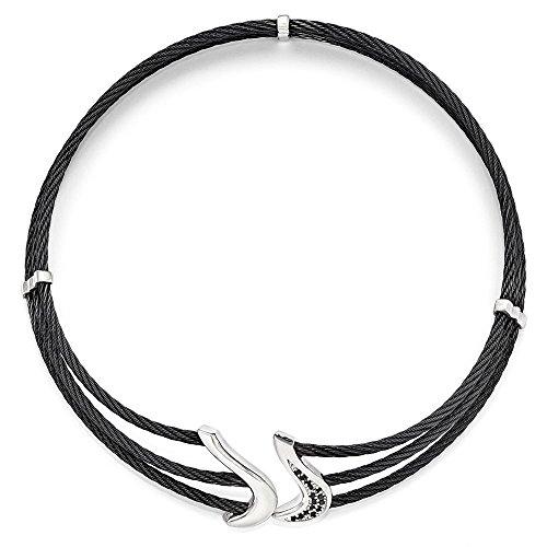 【並行輸入品】Sonia Jewels ブラックチタンと925スターリングシルバー ブラックスピネルケーブル フレックスカラー 15インチ, ジの画像