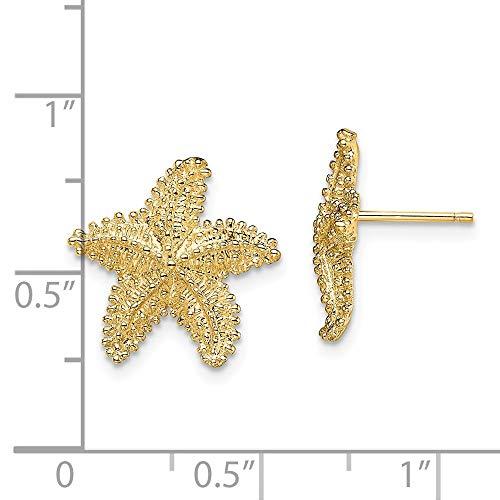 【並行輸入品】Solid 10k Yellow Gold Textured and Beaded Starfish Post Studs Eaの画像