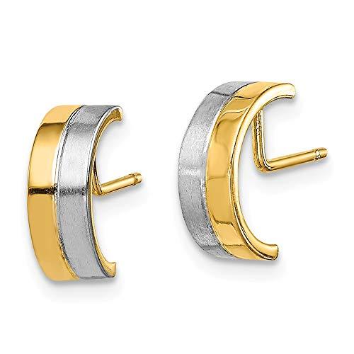 【並行輸入品】Solid 14k Yellow Gold Two Toned Half Circle Post Studs Earringsの画像