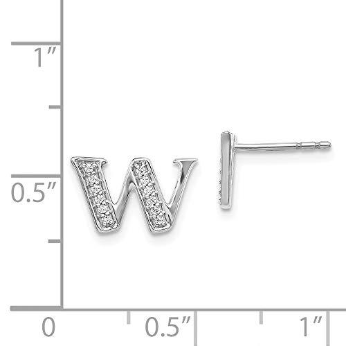 【並行輸入品】ソリッド14Kホワイトゴールドダイヤモンドイニシャル文字Wボタンポストスタッドピアス   8mm x 10mm (0.096カラッの画像