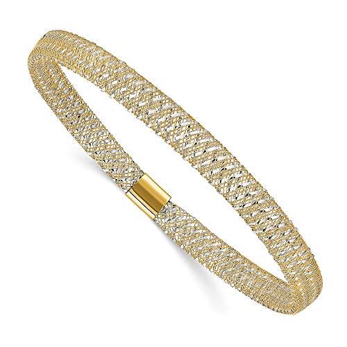 【並行輸入品】14K イエローとホワイトゴールド ツートンカラー ストレッチバングル カフブレスレット 7インチ (幅=6mm), 7 inchの画像